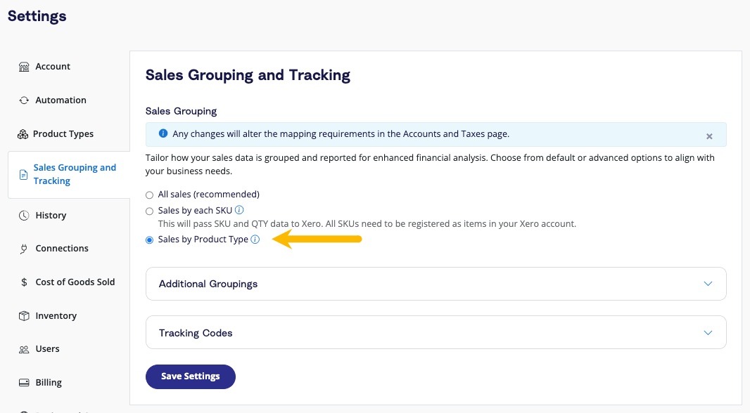 A2X Settings, Sales Grouping and Tracking